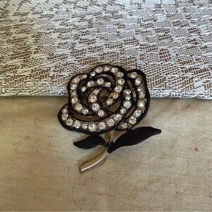 Elegant Black and Silver Rose Brooch